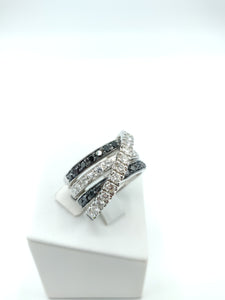 Black and White Bands Diamond Ring